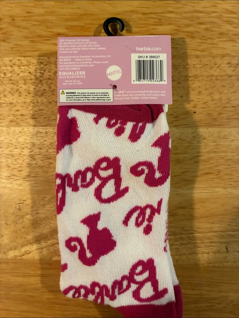 Barbie White Crew Socks with Pink Logo Silhouettes